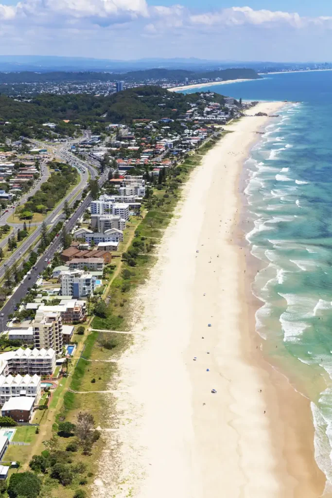 Sunny view of Tugun and Currumbin on the Gold Coast, Queensland, Australia