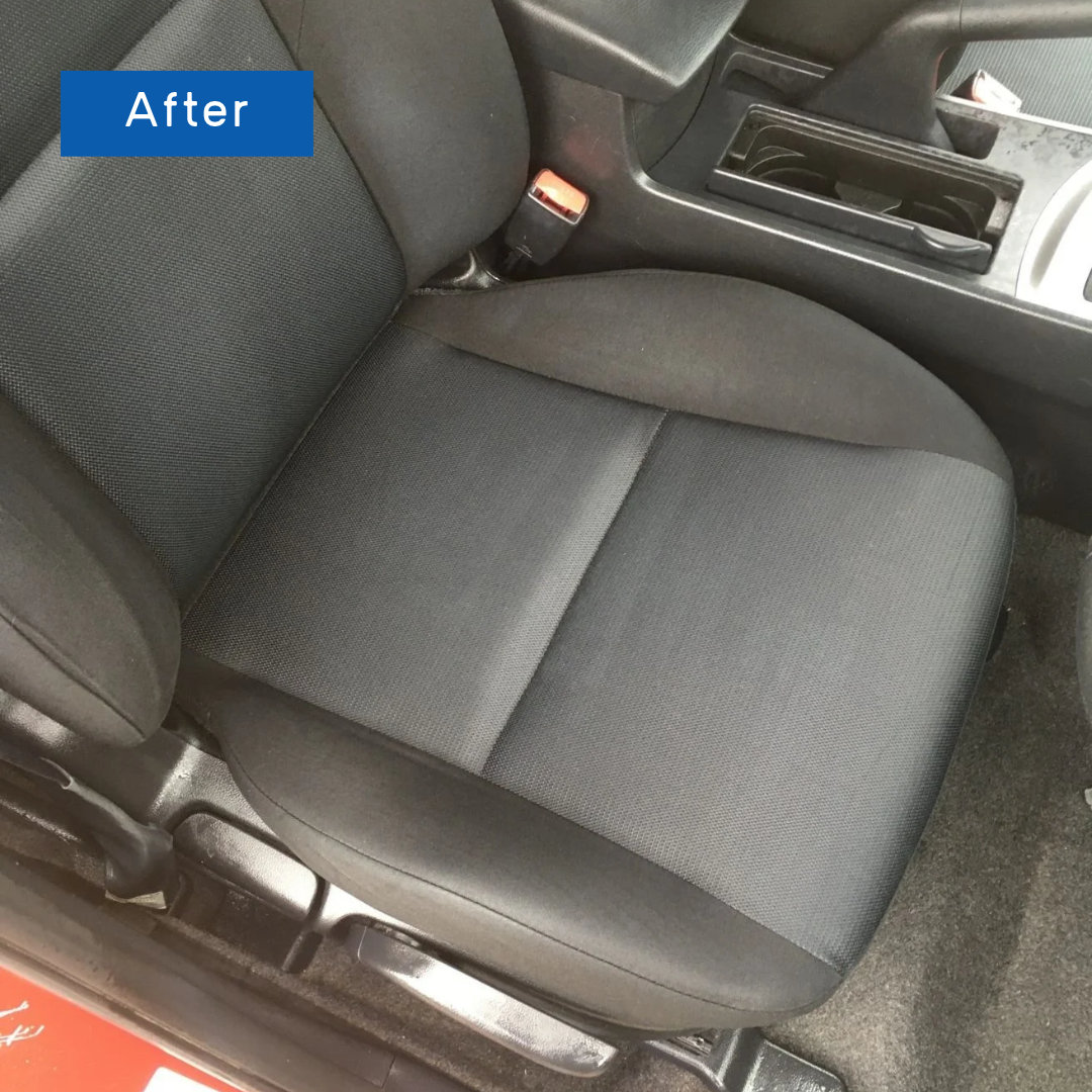 Dark fabric seat cleaned after mould removal